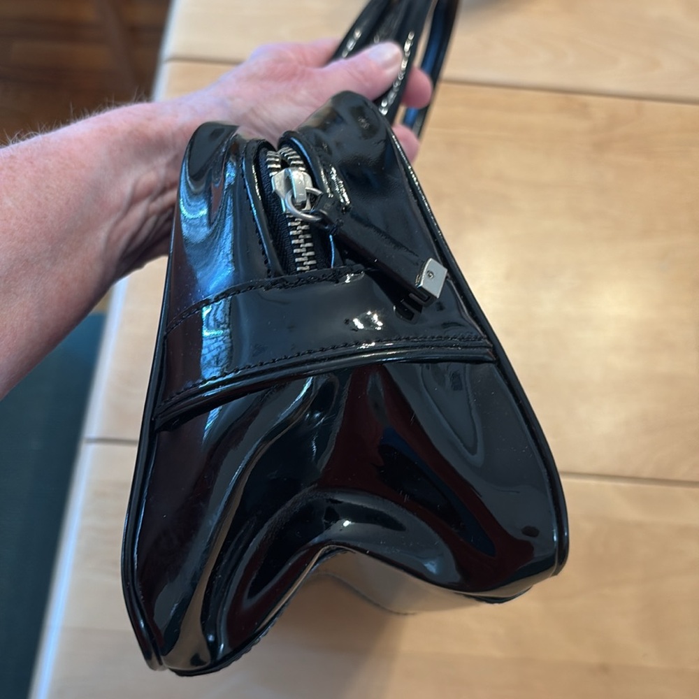 Calvin Klein Black Patent Leather Satchel Hand Bag with Double Top Handles - Picture 4 of 13